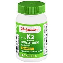 Mason Natural Vitamin K2 plus Vitamin D3 once per day tablets may support bone health. . Walgreens vitamin k2